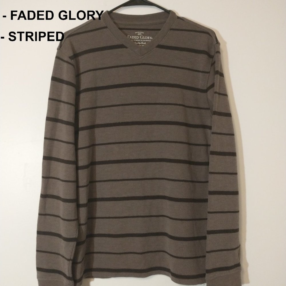 *SOLD* Faded Glory Brown and Black Striped Knit Sweater. Size Small.